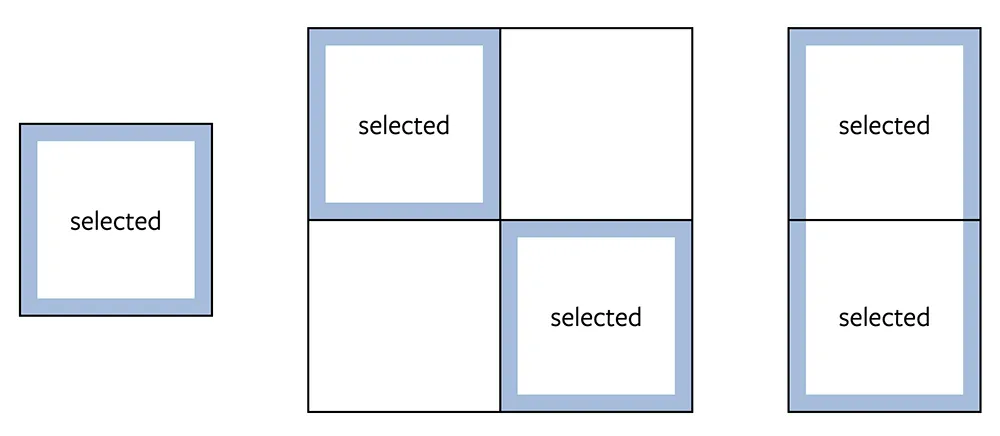 small sudoku grid with examples of selected cells and their styles